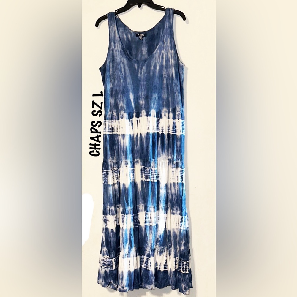 CHAPS Blue Tie Dye Maxi Dress NWOT SZ L